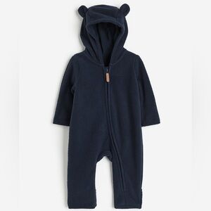 H&M Hooded fleece all-in-one suit - Dark blue / 9M (6-9M)